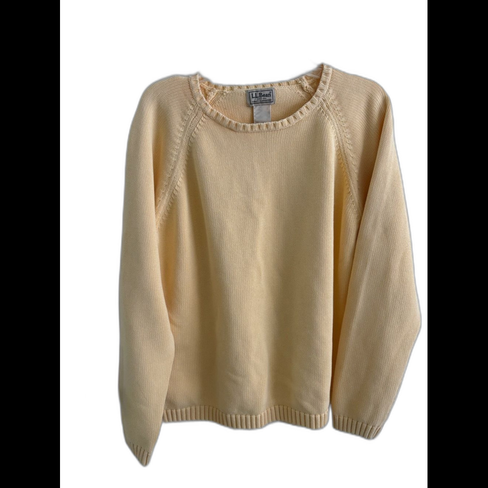 VTG LL Bean Women’s Sweater Butter Yellow Cotton Crewneck Pullover L